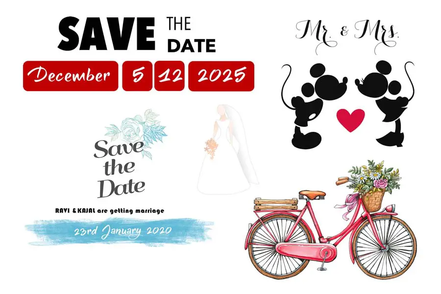 Save The Date Lettered, Elements, And Cliparts Collection 