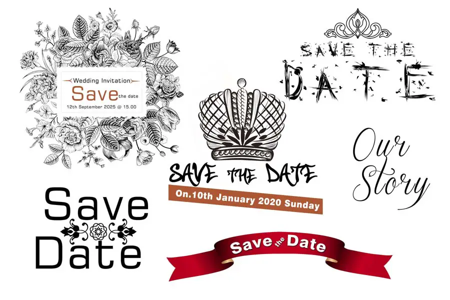 Save The Date Lettered, Elements, And Cliparts Collection