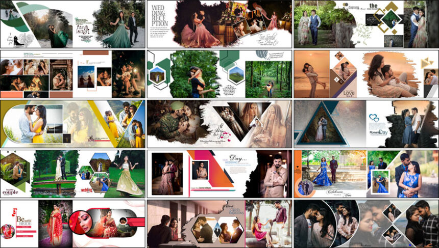 20 Free Pre-Wedding Photoshoot Album PSD Designs 12x36