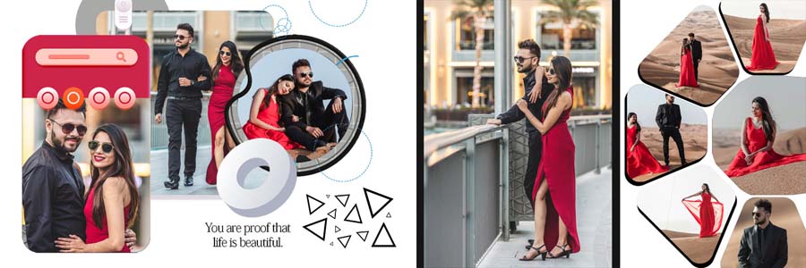 Creative wedding album PSD template for pre-wedding photos
