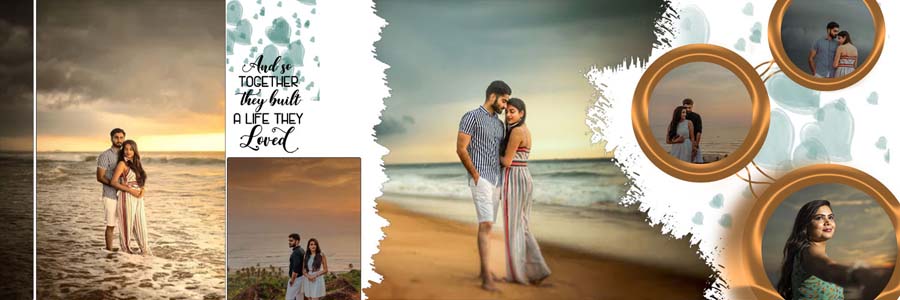 12x36 wedding album design PSD for romantic couple portraits