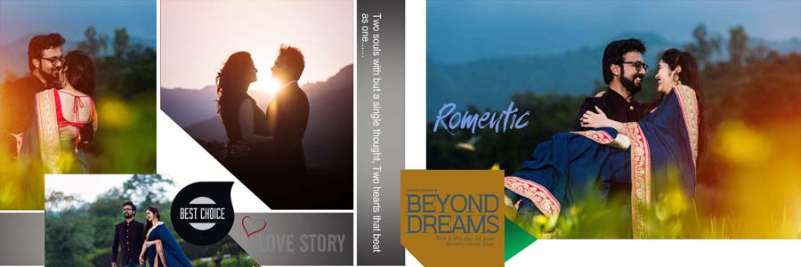 Pre-wedding couple photography album PSD layout