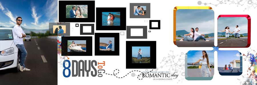 Pre-wedding album design PSD template in 12x36 size