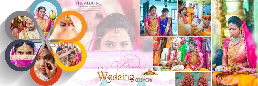 Creative couple portrait wedding album layout in Photoshop