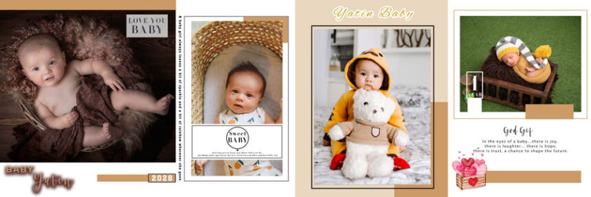 Newborn Baby Photo Album Design 12x36 PSD Template 02