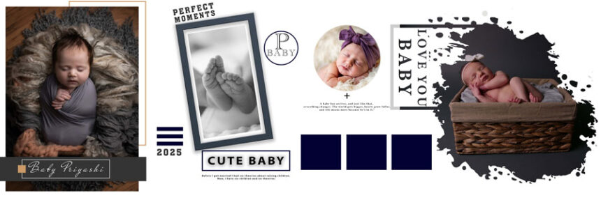 Newborn Baby Photo Album Design 12x36 PSD Template 03