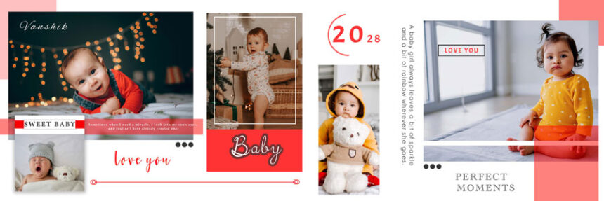 Newborn Baby Photo Album Design 12x36 PSD Template 04