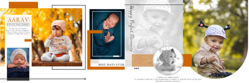 Newborn Baby Photo Album Design 12x36 PSD Template 05