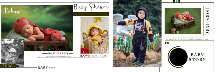 Newborn Baby Photo Album Design 12x36 PSD Template 06