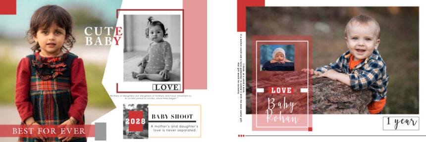 Newborn Baby Photo Album Design 12x36 PSD Template 07