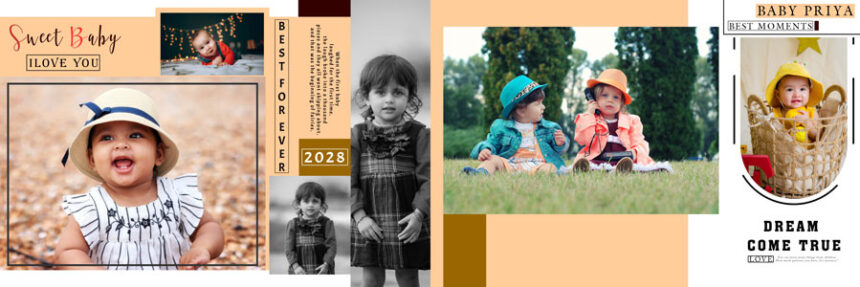Newborn Baby Photo Album Design 12x36 PSD Template 08