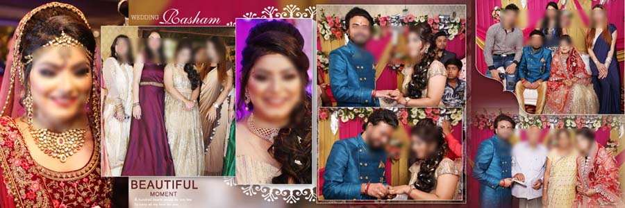 wedding album page design PSD with family photo collage layout