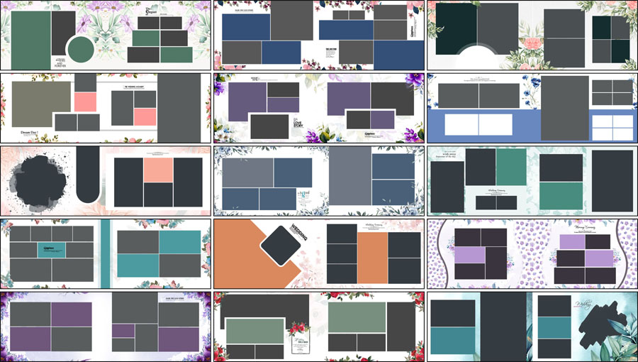 Modern Floral Wedding Album Design 12x36 PSD Templates For Photoshop