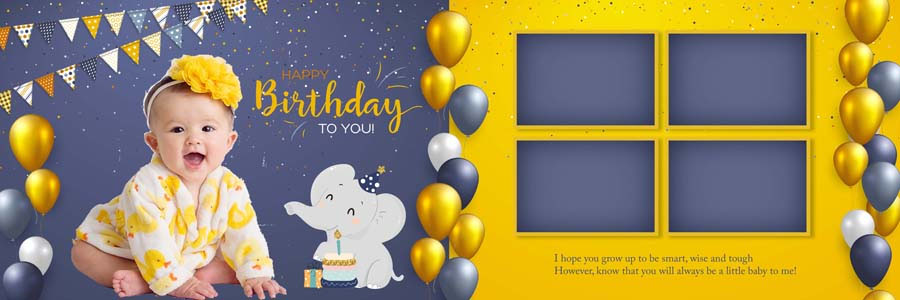 1st birthday album PSD 12x36 — pastel floral cover template