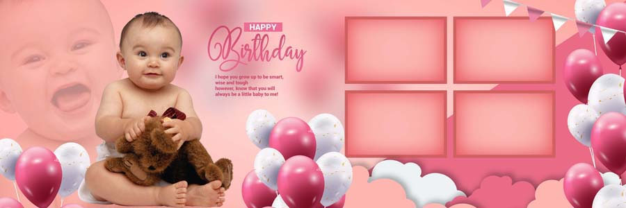 1st birthday album PSD 12x36 — modern cover with bold typography
