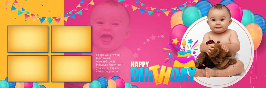 1st birthday album 12x36 PSD — cute baby girl photo layout