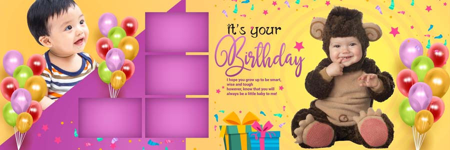 1st birthday album PSD 12x36 — cartoon theme baby boy design