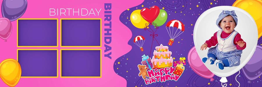 1st birthday album PSD 12x36 — scrapbook style editable PSD template