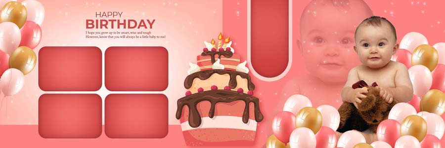 1st birthday album PSD 12x36 — watercolor floral inner page design