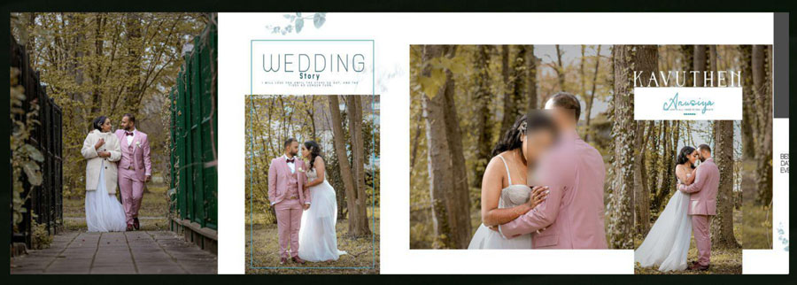 12x36 album PSD template woodland couple portraits with soft earthy tones
