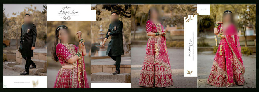 12x36 album PSD template vertical bridal poses showcasing pink lehenga