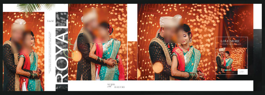 12x36 album PSD template warm bokeh couple portrait spread