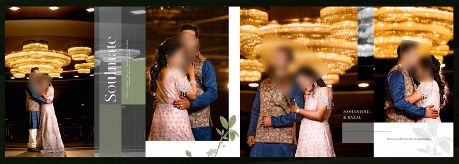 12x36 album PSD template indoor reception with chandelier highlights and couple portraits