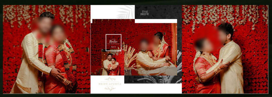 12x36 album PSD template red floral backdrop couple pose collage
