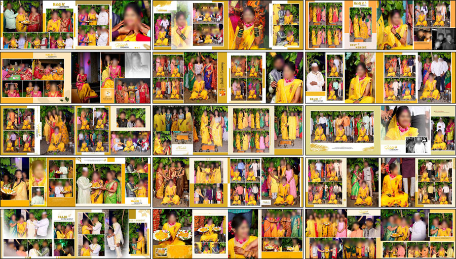 Preview — 16 Haldi ceremony album design PSD templates (12x36, high quality, editable)