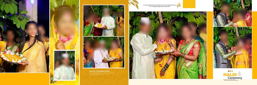Haldi album design PSD template 10 — editable 12x36 photo album for weddings