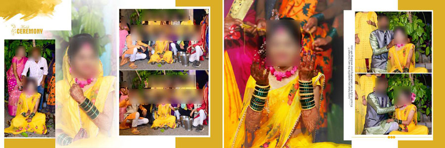 Haldi ceremony album PSD template 9 — 12x36 fully editable design