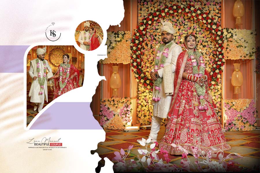 Elegant couple portrait wedding album cover PSD template 12x18