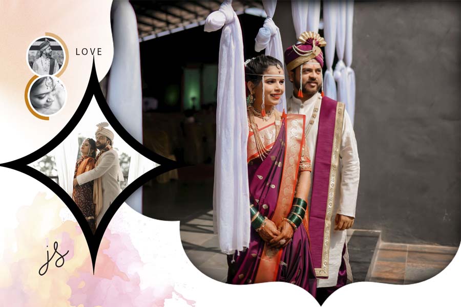 Photo-frame style couple portrait wedding cover PSD 12x18