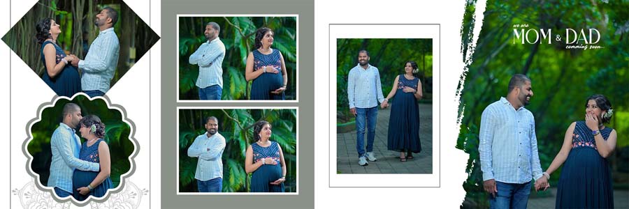 creative photo album layout 12x36 PSD template 300 dpi couple and family