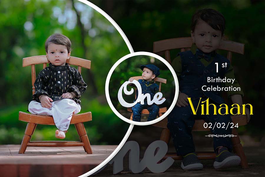 Creative baby first birthday album cover PSD layout 12x18