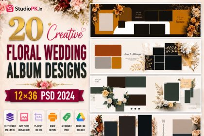 20 Creative Floral Wedding Album Designs 12×36 PSD 2024