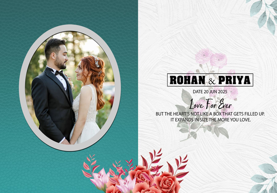 Luxury wedding album back cover design PSD 14x20 with elegant accents