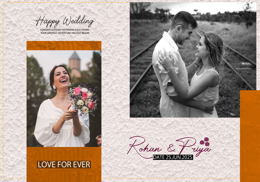 Creative wedding album back cover PSD 14x20 with textured background