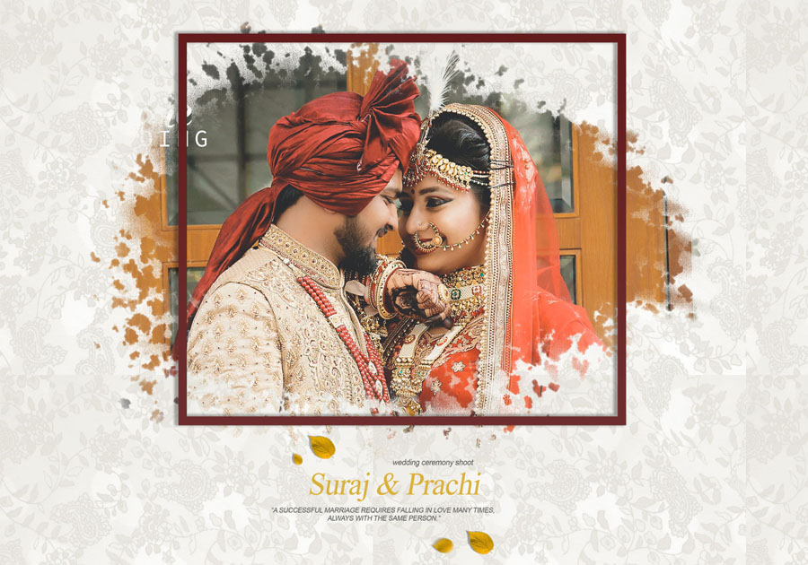 Elegant wedding album front cover design 14x20 PSD with photo frame