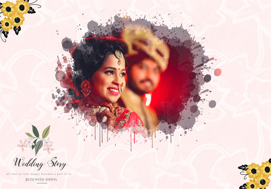 Wedding album front cover design 14x20 PSD template with portrait frame