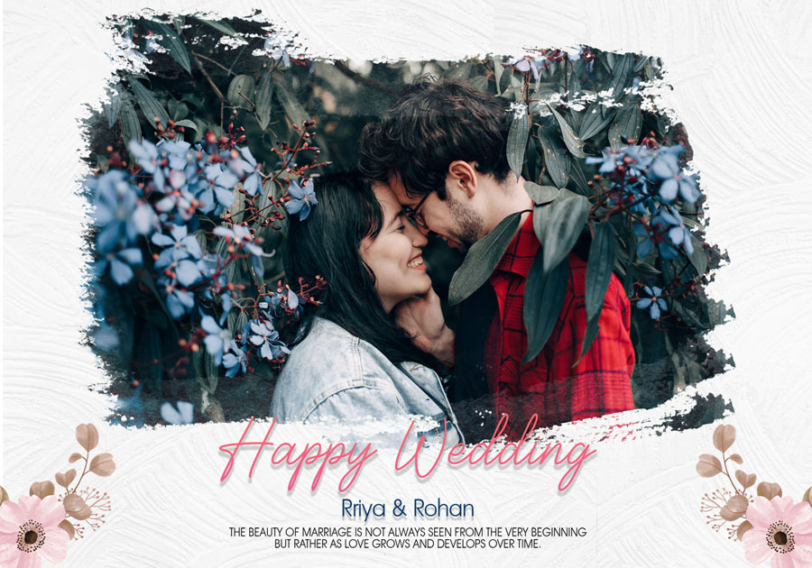 Creative wedding album front cover PSD 14x20 with elegant typography