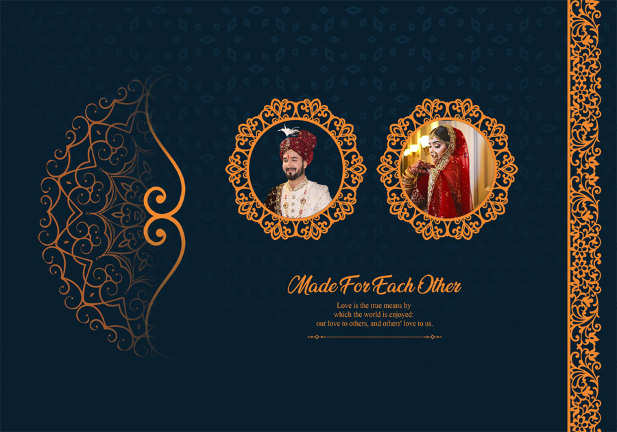 Elegant wedding album front cover PSD 14x20 with photo mask