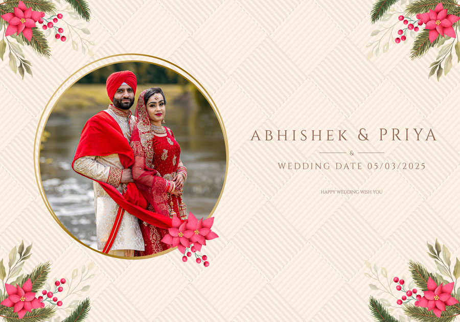 Elegant wedding album front cover PSD 14x20 featuring portrait frame