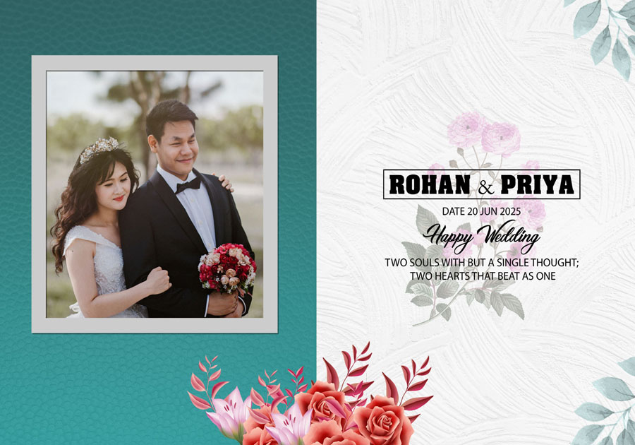 Premium wedding album front cover PSD 14x20 with modern fonts
