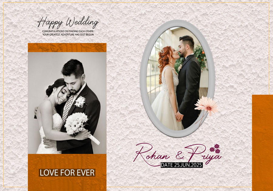 Stylish wedding album front cover PSD 14x20 with decorative accents