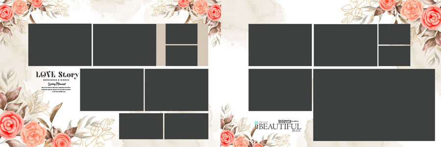 Floral Wedding Album Design 12x36 PSD Template 24 - floral album PSD 300 DPI