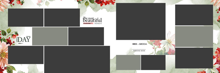 Floral Wedding Album Design 12x36 PSD Template 6 - floral frames and overlays