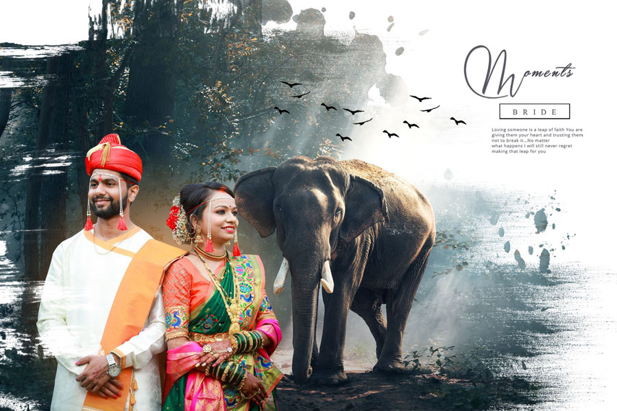 Stylish Marathi wedding album cover PSD template for album printing