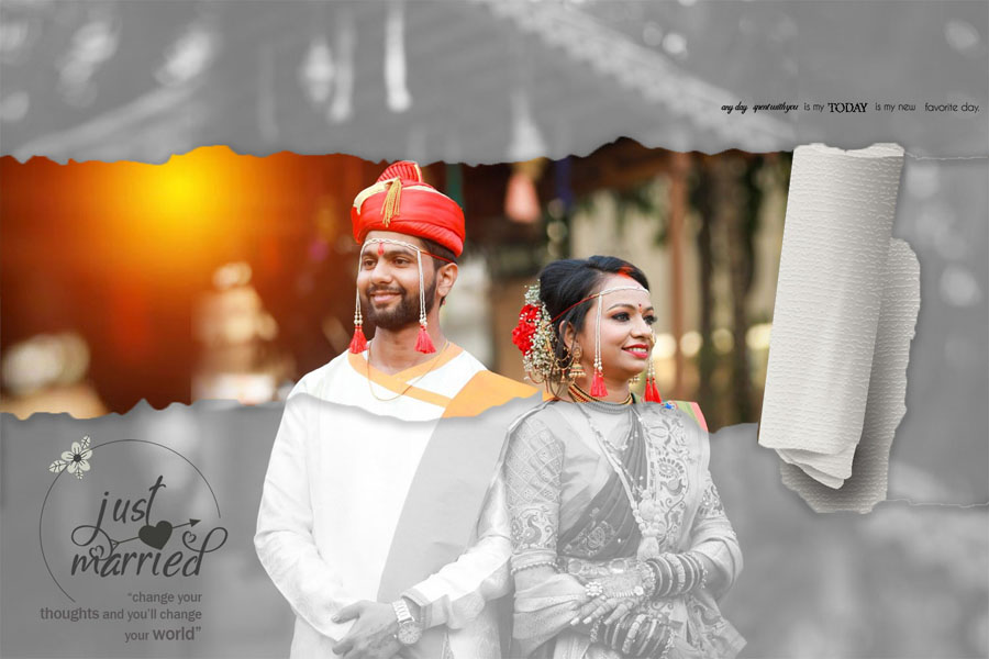 Editable Marathi wedding album cover design PSD template 12x18