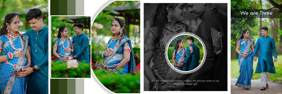Elegant maternity album design PSD template 12x36 for pregnancy photoshoot